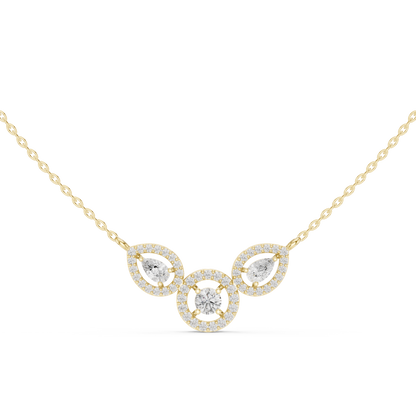 1.11ctw Solid Gold Modern Diamond Mangalsutra Trio Halo Pendant Necklace