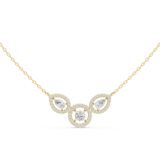 1.11ctw Solid Gold Modern Diamond Mangalsutra Trio Halo Pendant Necklace