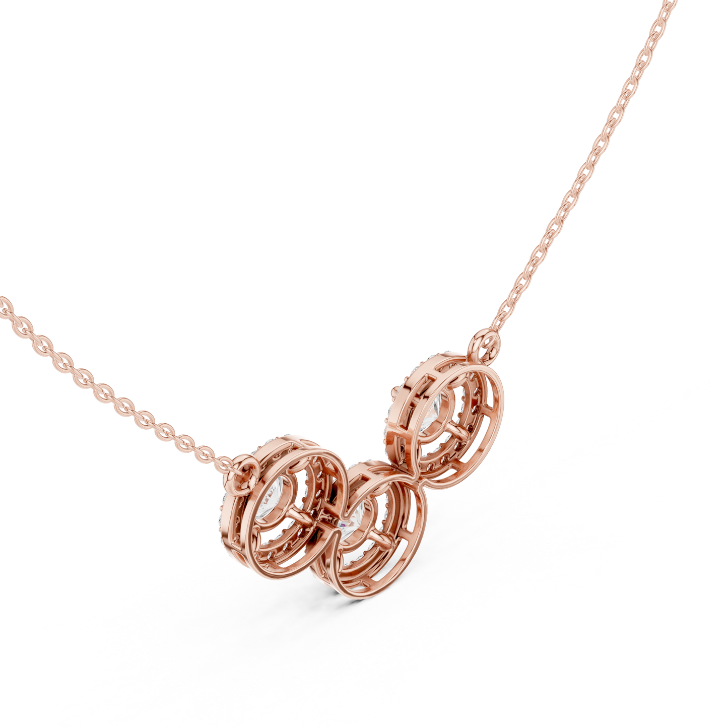 2.27ctw Solid Gold Modern Diamond Mangalsutra 3-Stone Interlocking Halo Necklace