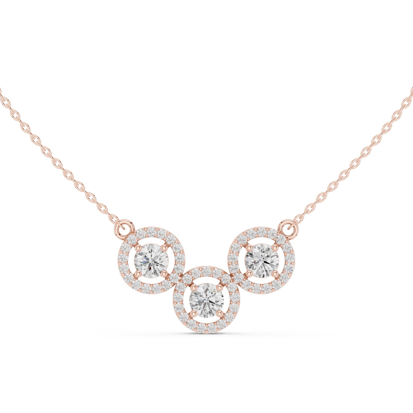 2.27ctw Solid Gold Modern Diamond Mangalsutra 3-Stone Interlocking Halo Necklace
