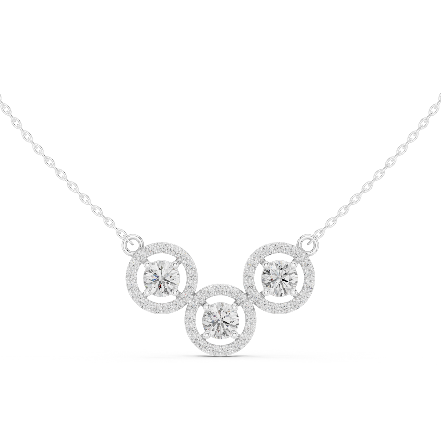 2.27ctw Solid Gold Modern Diamond Mangalsutra 3-Stone Interlocking Halo Necklace