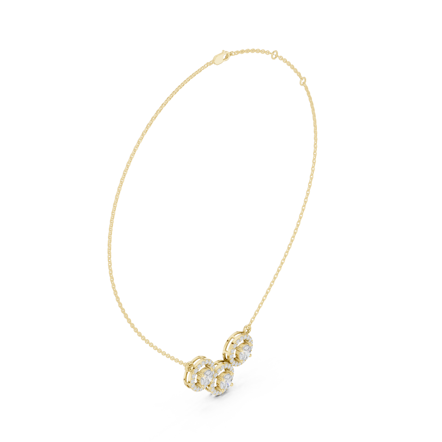 2.27ctw Solid Gold Modern Diamond Mangalsutra 3-Stone Interlocking Halo Necklace