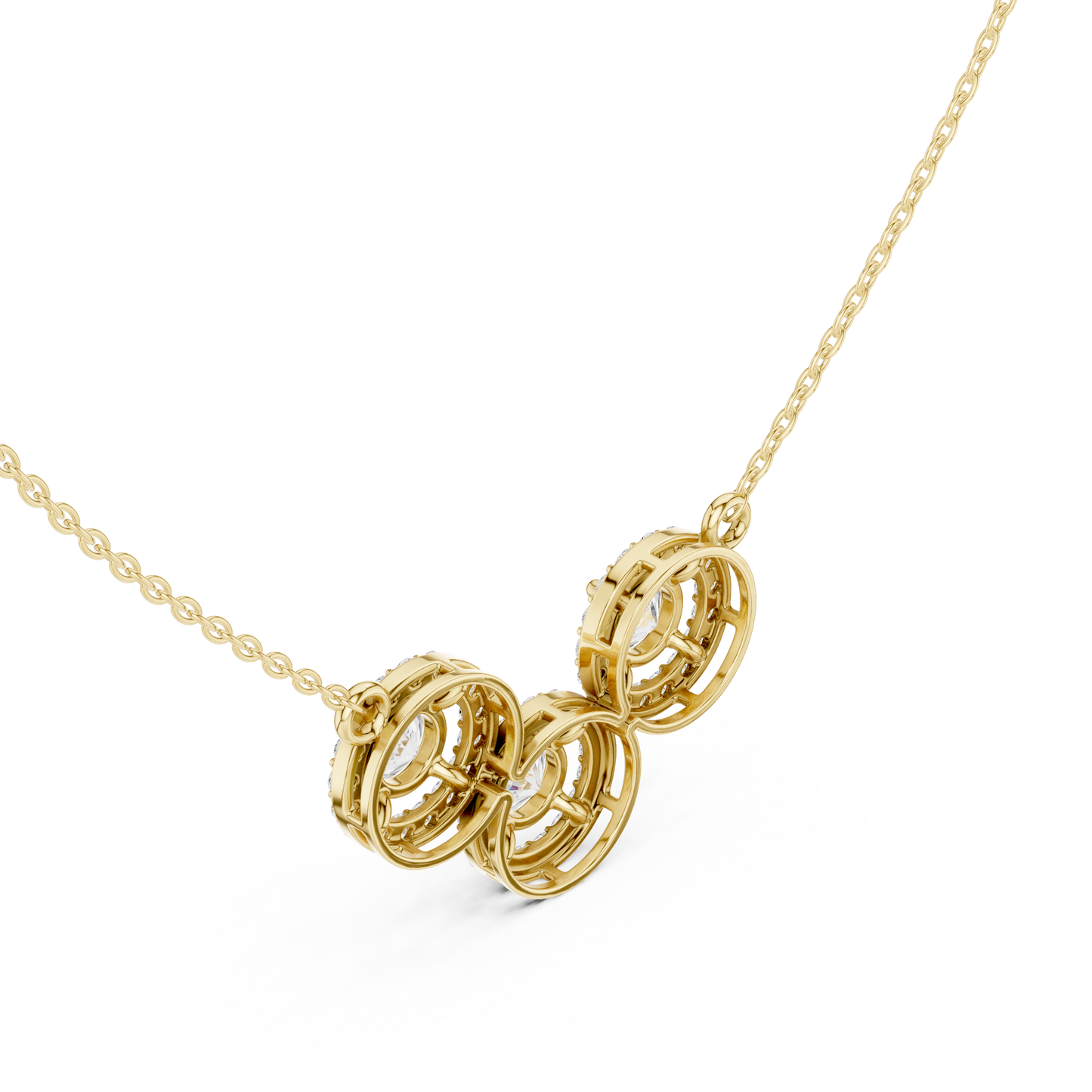 2.27ctw Solid Gold Modern Diamond Mangalsutra 3-Stone Interlocking Halo Necklace