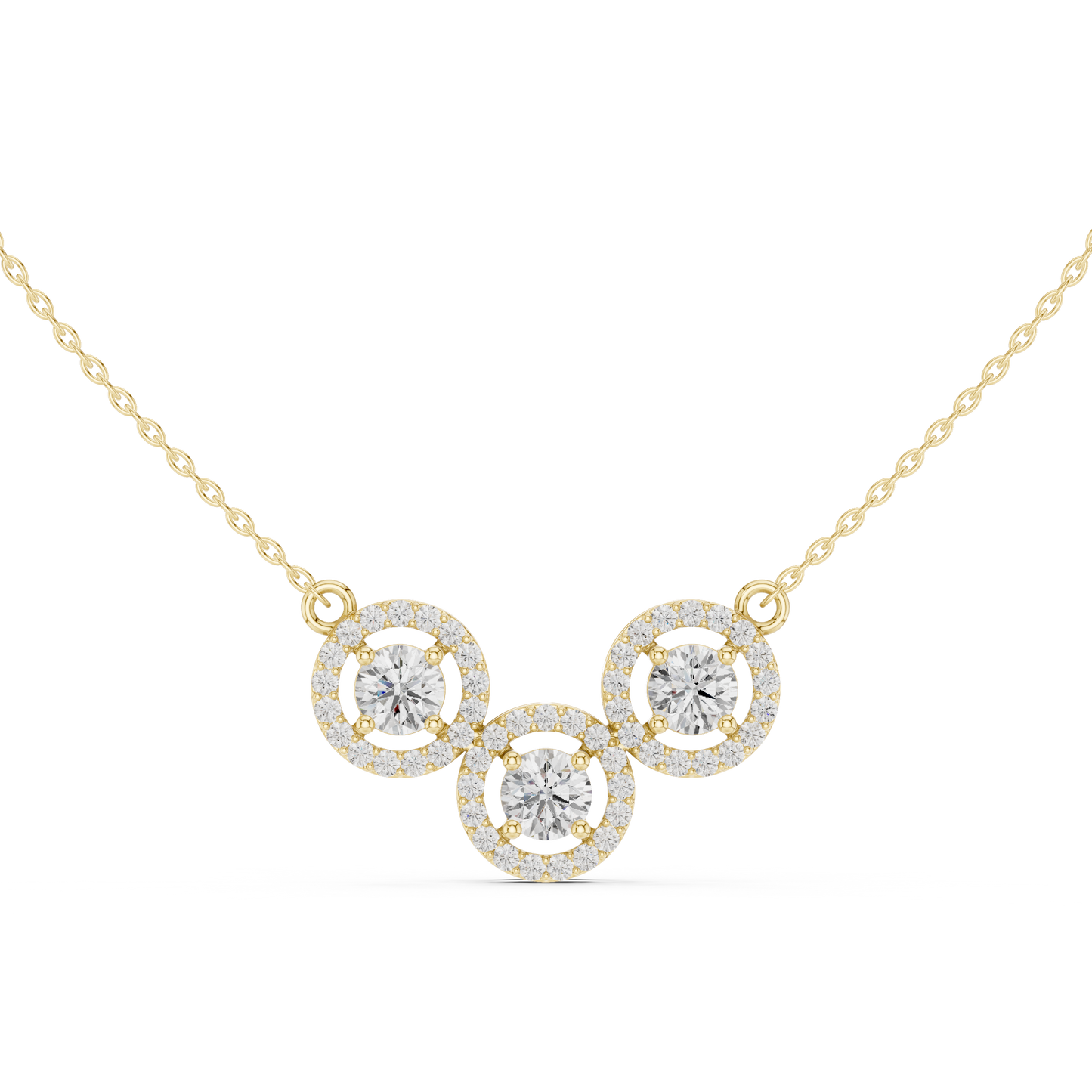 2.27ctw Solid Gold Modern Diamond Mangalsutra 3-Stone Interlocking Halo Necklace