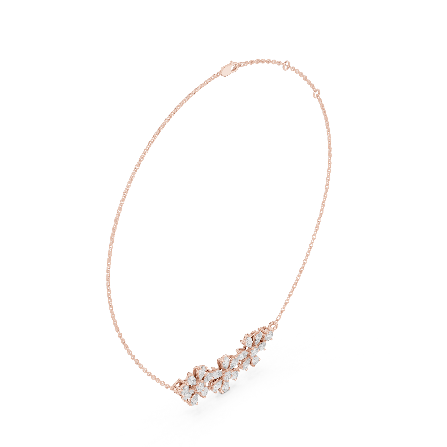 2.22ctw Solid Gold Modern Diamond Mangalsutra Triple Flower Cluster Necklace