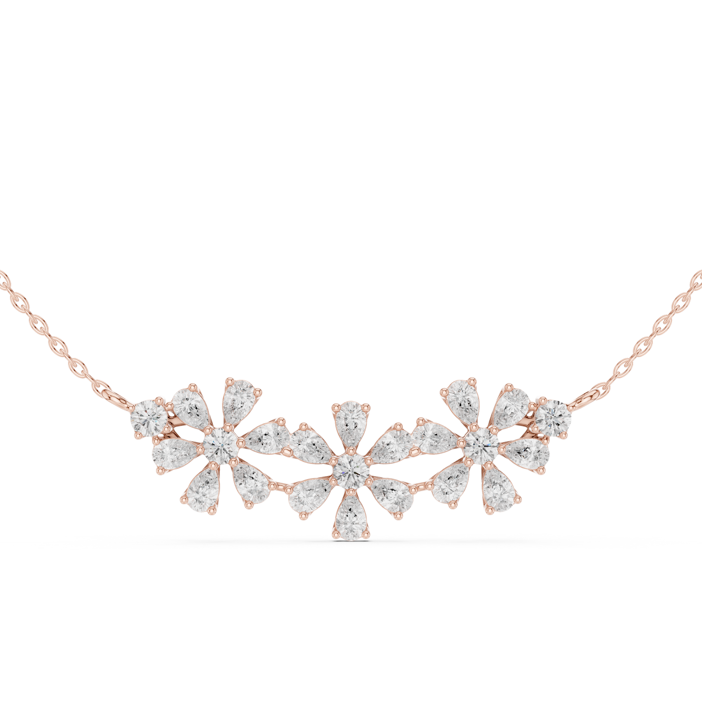 2.22ctw Solid Gold Modern Diamond Mangalsutra Triple Flower Cluster Necklace
