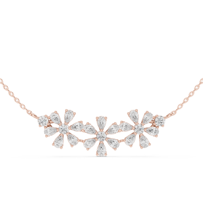 2.22ctw Solid Gold Modern Diamond Mangalsutra Triple Flower Cluster Necklace
