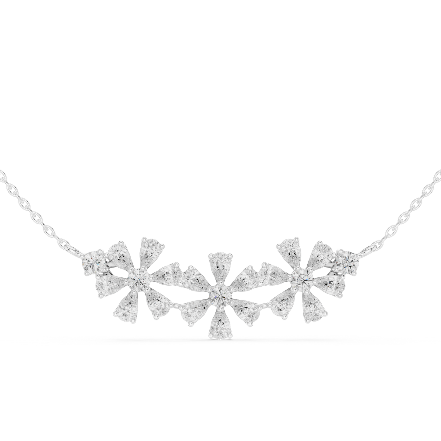 2.22ctw Solid Gold Modern Diamond Mangalsutra Triple Flower Cluster Necklace