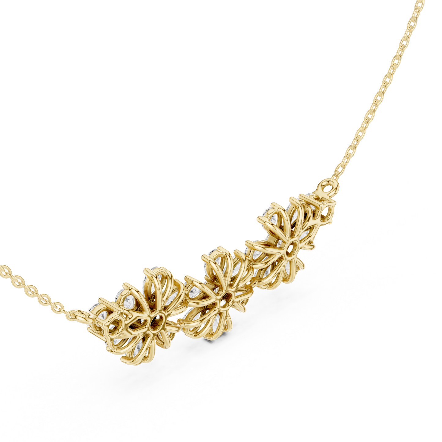 2.22ctw Solid Gold Modern Diamond Mangalsutra Triple Flower Cluster Necklace