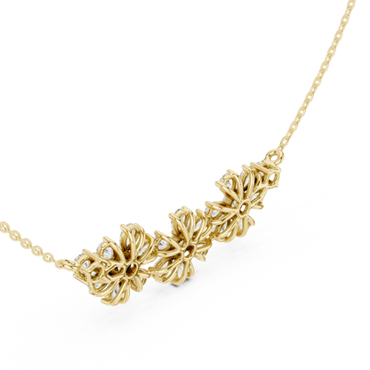 2.22ctw Solid Gold Modern Diamond Mangalsutra Triple Flower Cluster Necklace