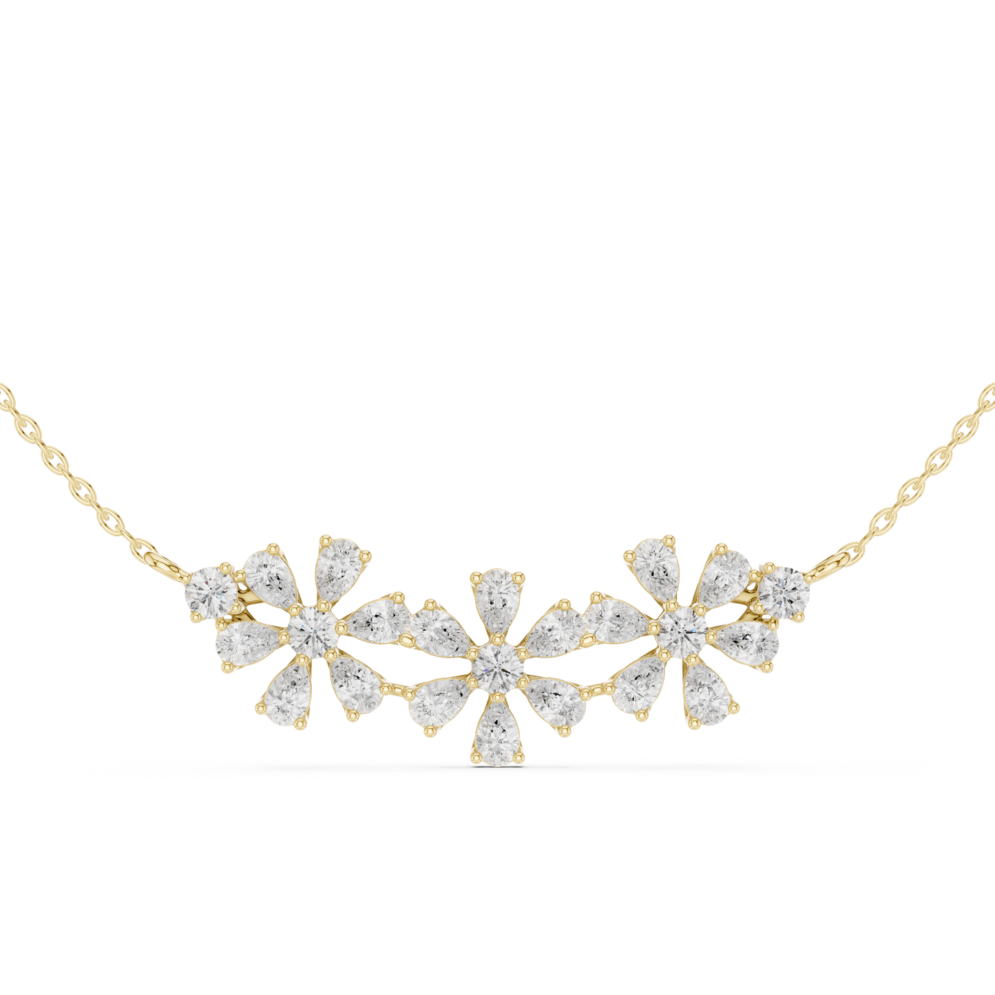 2.22ctw Solid Gold Modern Diamond Mangalsutra Triple Flower Cluster Necklace