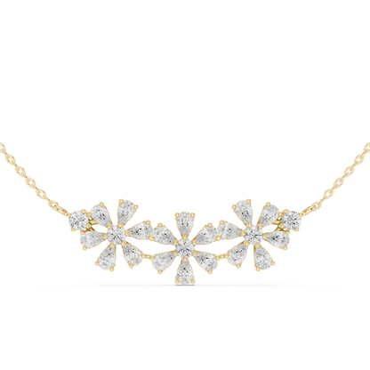 2.22ctw Solid Gold Modern Diamond Mangalsutra Triple Flower Cluster Necklace