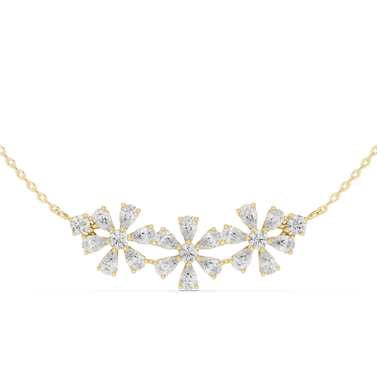 2.22ctw Solid Gold Modern Diamond Mangalsutra Triple Flower Cluster Necklace