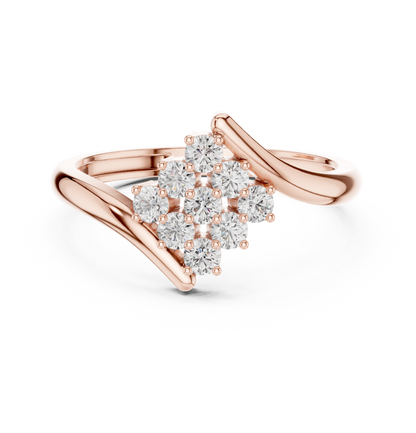 0.32ctw Diamond Cluster Solitaire Cocktail Ring with Fluid Bypass Band in Yellow Gold