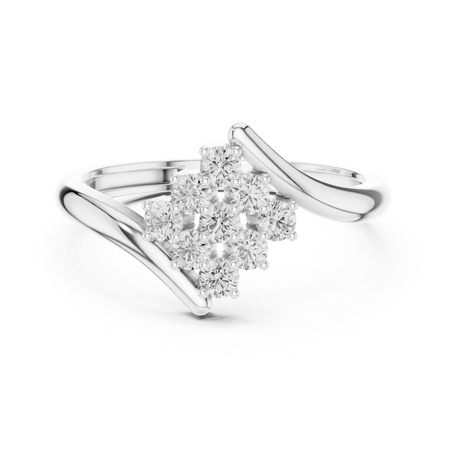 0.32ctw Diamond Cluster Solitaire Cocktail Ring with Fluid Bypass Band in Yellow Gold