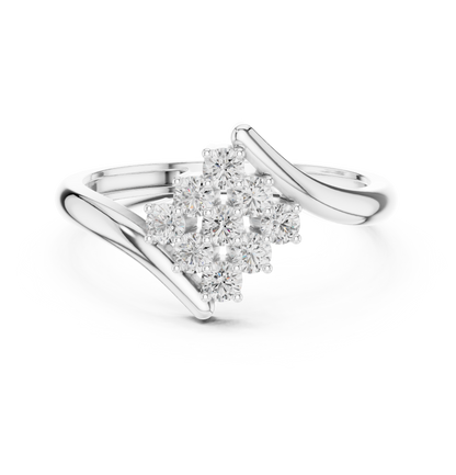 0.32ctw Diamond Cluster Solitaire Cocktail Ring with Fluid Bypass Band in Yellow Gold