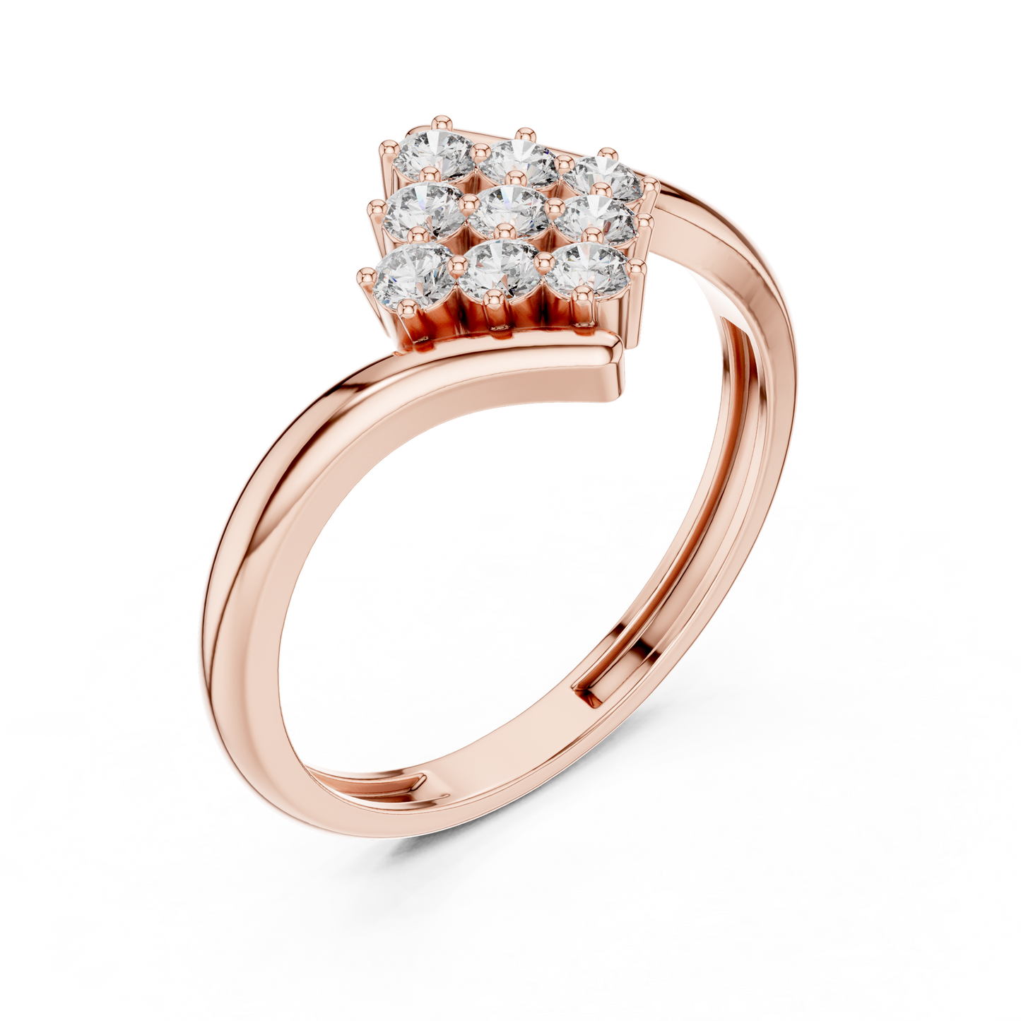 0.32ctw Diamond Cluster Solitaire Cocktail Ring with Fluid Bypass Band in Yellow Gold