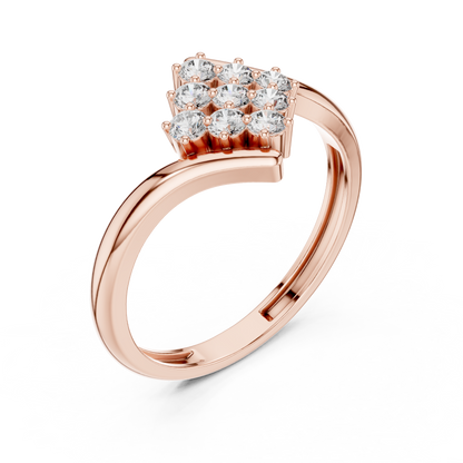 0.32ctw Diamond Cluster Solitaire Cocktail Ring with Fluid Bypass Band in Yellow Gold