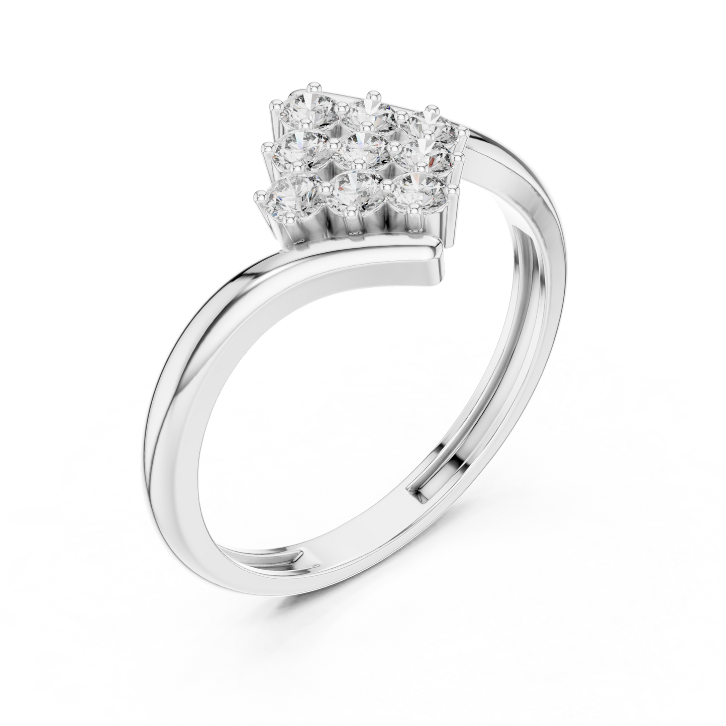 0.32ctw Diamond Cluster Solitaire Cocktail Ring with Fluid Bypass Band in Yellow Gold