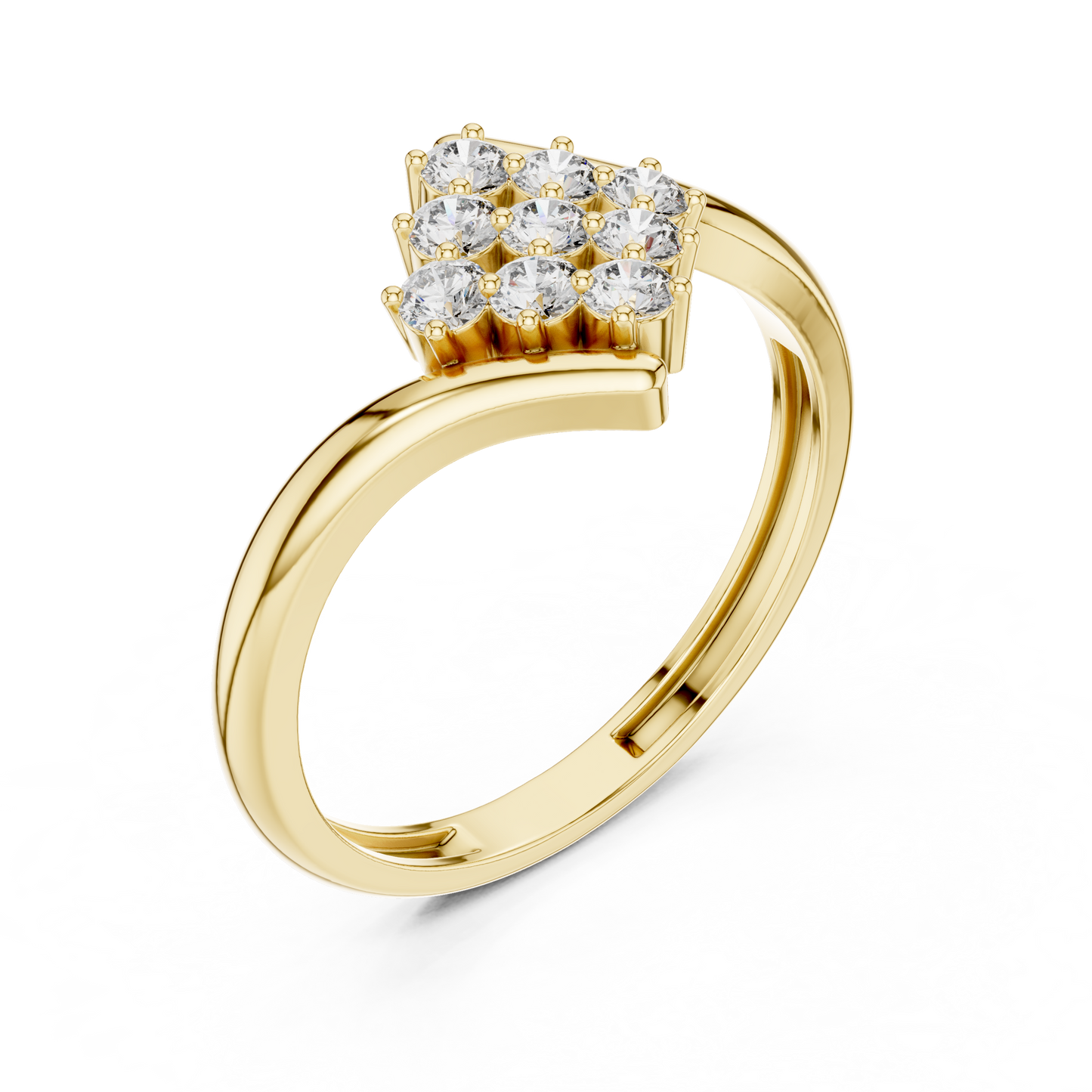 0.32ctw Diamond Cluster Solitaire Cocktail Ring with Fluid Bypass Band in Yellow Gold