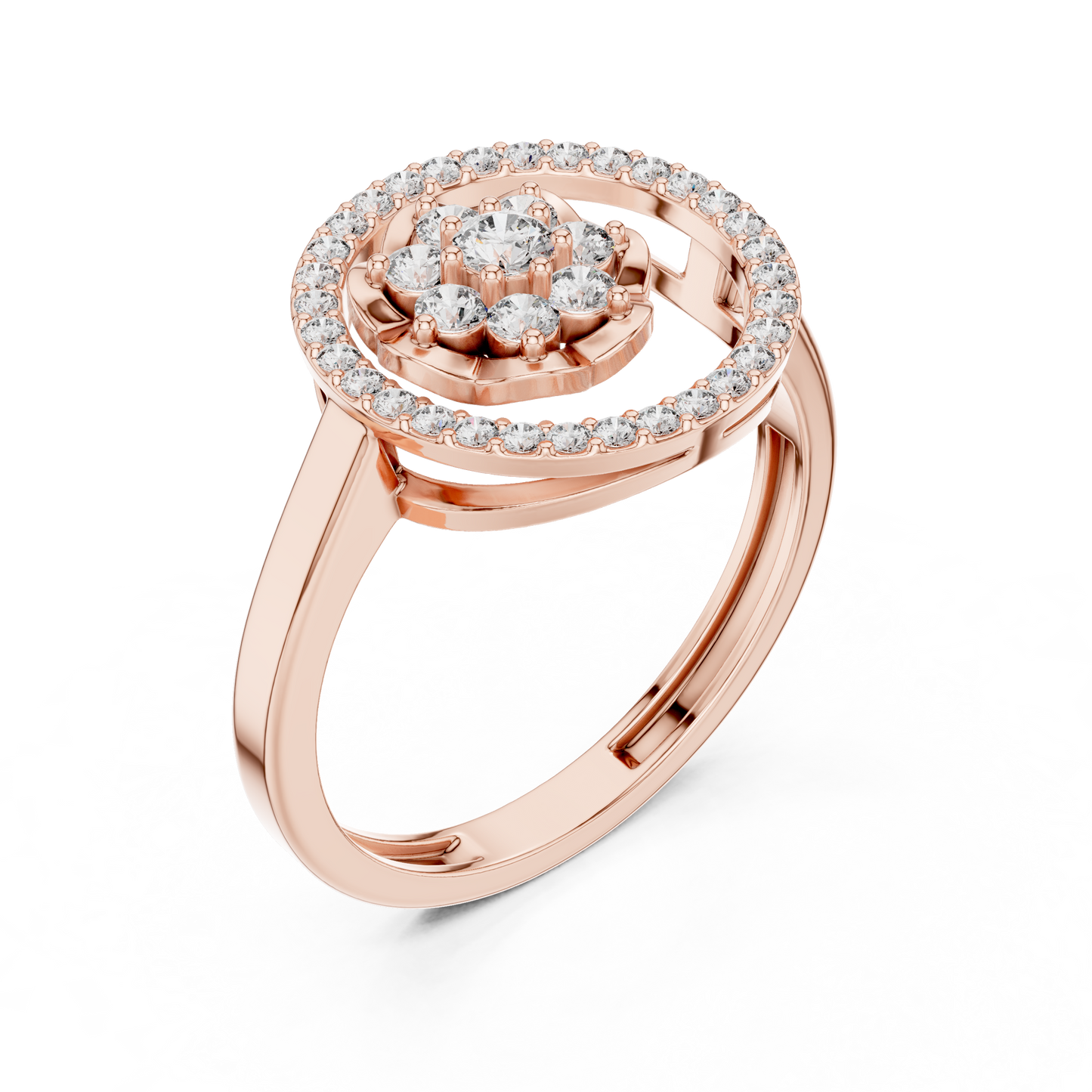 0.34ctw Diamond Flower Cluster Geometric Open Ring | Yellow Gold