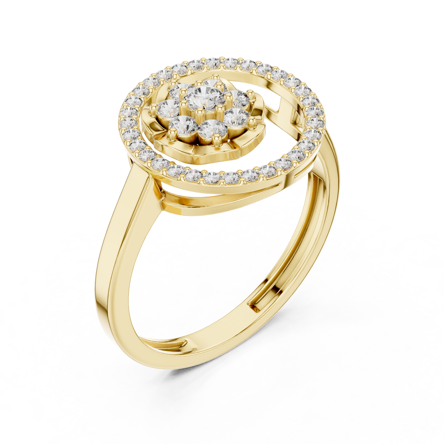 0.34ctw Diamond Flower Cluster Geometric Open Ring | Yellow Gold