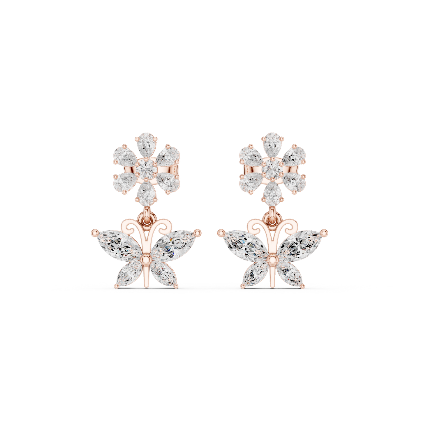 1.59CTW Marquise Diamond Butterfly Drop Earrings Yellow Gold