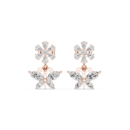 1.59CTW Marquise Diamond Butterfly Drop Earrings Yellow Gold