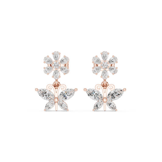 1.59CTW Marquise Diamond Butterfly Drop Earrings Yellow Gold