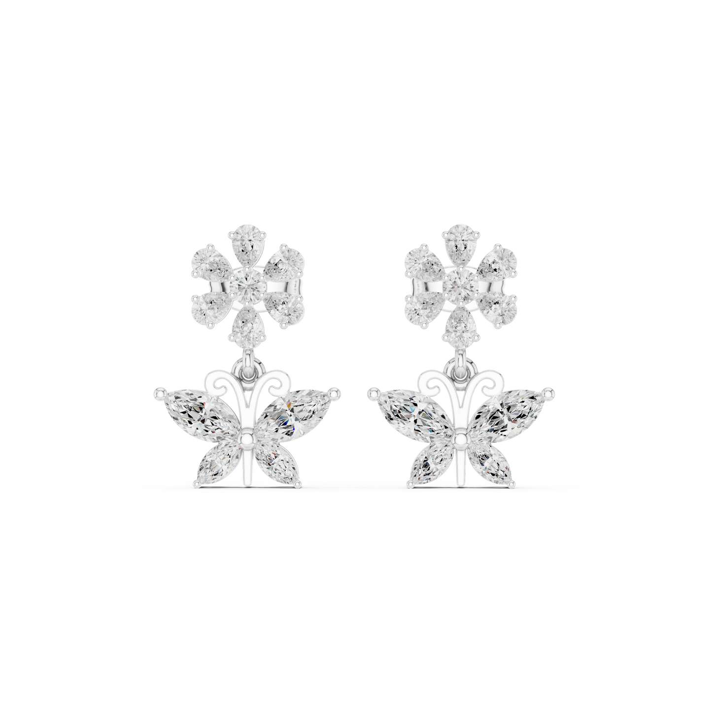 1.59CTW Marquise Diamond Butterfly Drop Earrings Yellow Gold