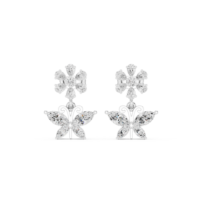 1.59CTW Marquise Diamond Butterfly Drop Earrings Yellow Gold