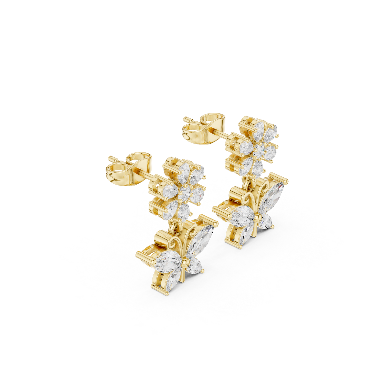 1.59CTW Marquise Diamond Butterfly Drop Earrings Yellow Gold