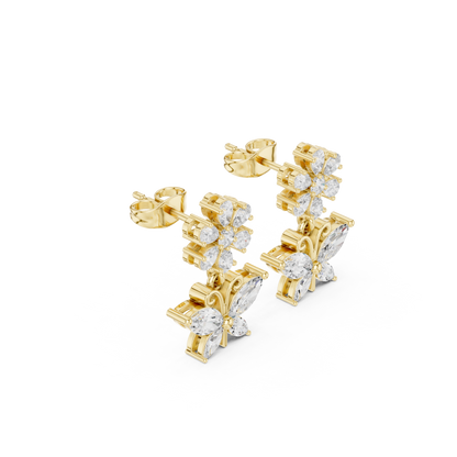 1.59CTW Marquise Diamond Butterfly Drop Earrings Yellow Gold