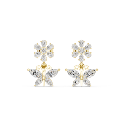 1.59CTW Marquise Diamond Butterfly Drop Earrings Yellow Gold