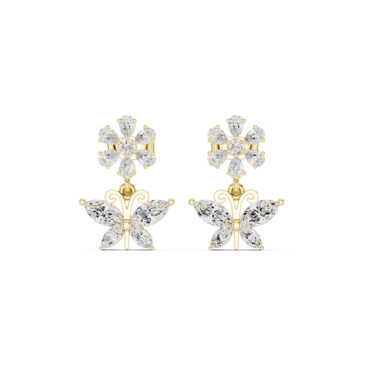 1.59CTW Marquise Diamond Butterfly Drop Earrings Yellow Gold