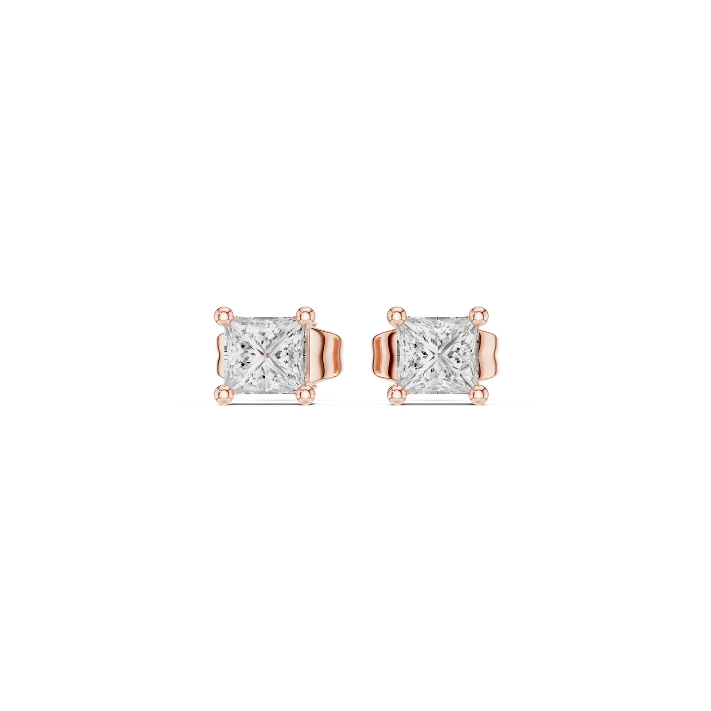 0.07CTW Princess Cut Diamond Solitaire Stud Earrings Yellow Gold