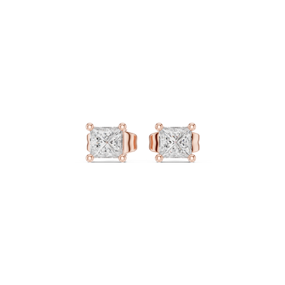 0.07CTW Princess Cut Diamond Solitaire Stud Earrings Yellow Gold