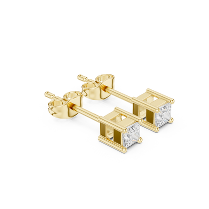 0.07CTW Princess Cut Diamond Solitaire Stud Earrings Yellow Gold