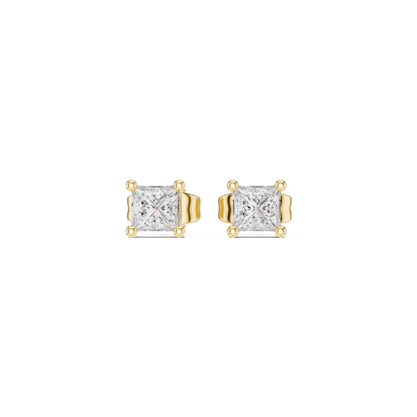 0.07CTW Princess Cut Diamond Solitaire Stud Earrings Yellow Gold