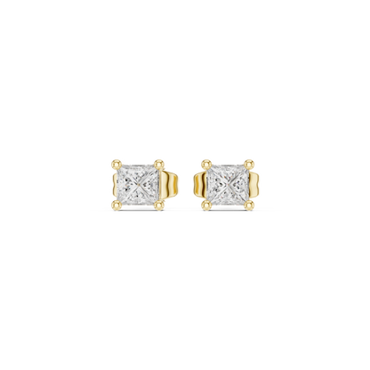 0.07CTW Princess Cut Diamond Solitaire Stud Earrings Yellow Gold