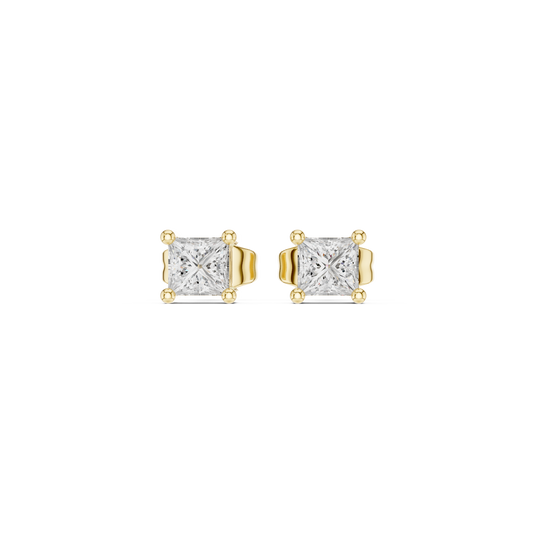 0.07CTW Princess Cut Diamond Solitaire Stud Earrings Yellow Gold