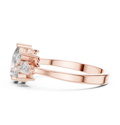 1.31ctw Pear Shaped Diamond Cluster Solitaire Statement Ring | White Gold
