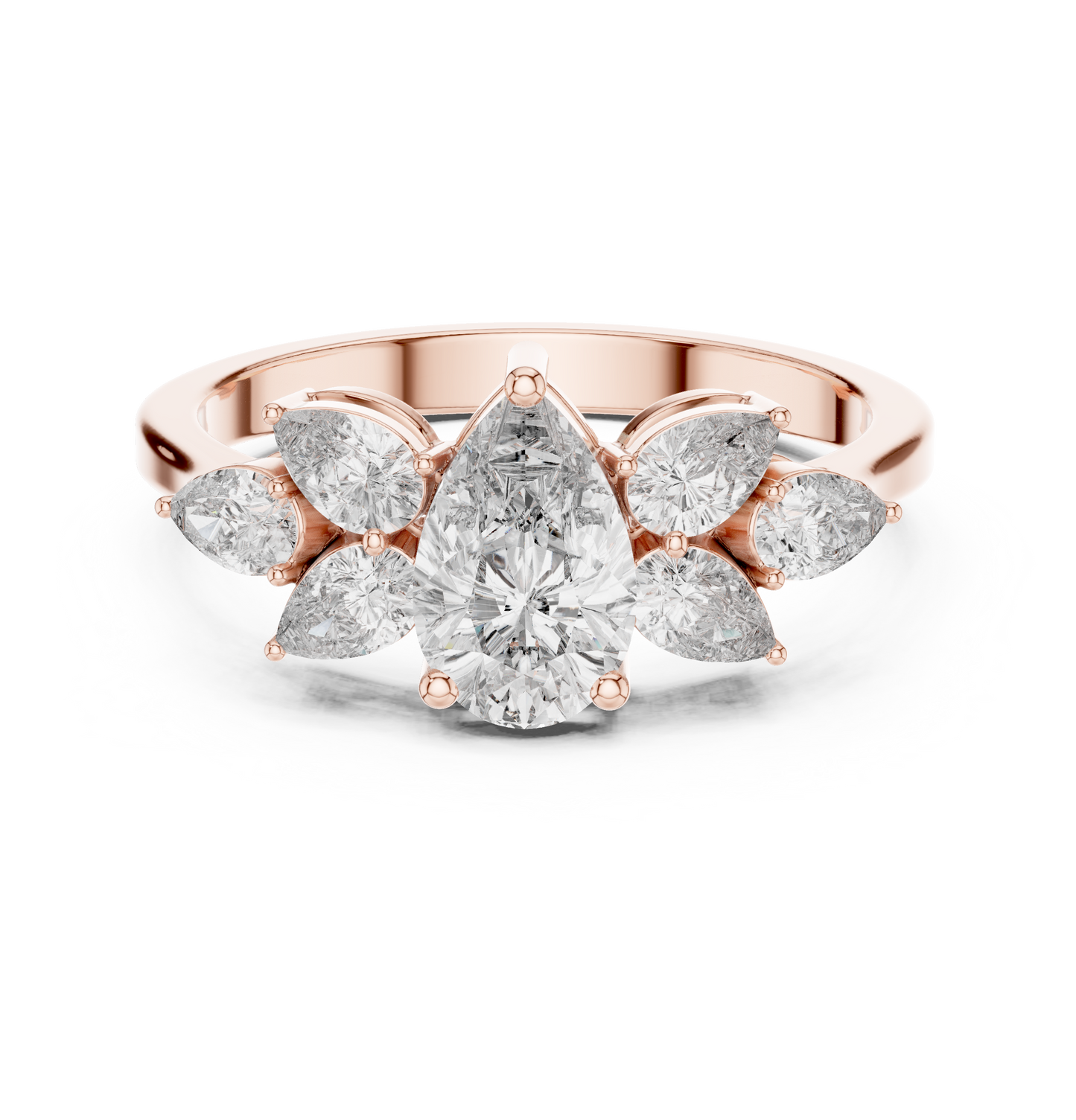 1.31ctw Pear Shaped Diamond Cluster Solitaire Statement Ring | White Gold