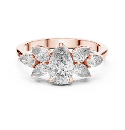 1.31ctw Pear Shaped Diamond Cluster Solitaire Statement Ring | White Gold