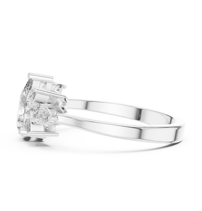 1.31ctw Pear Shaped Diamond Cluster Solitaire Statement Ring | White Gold