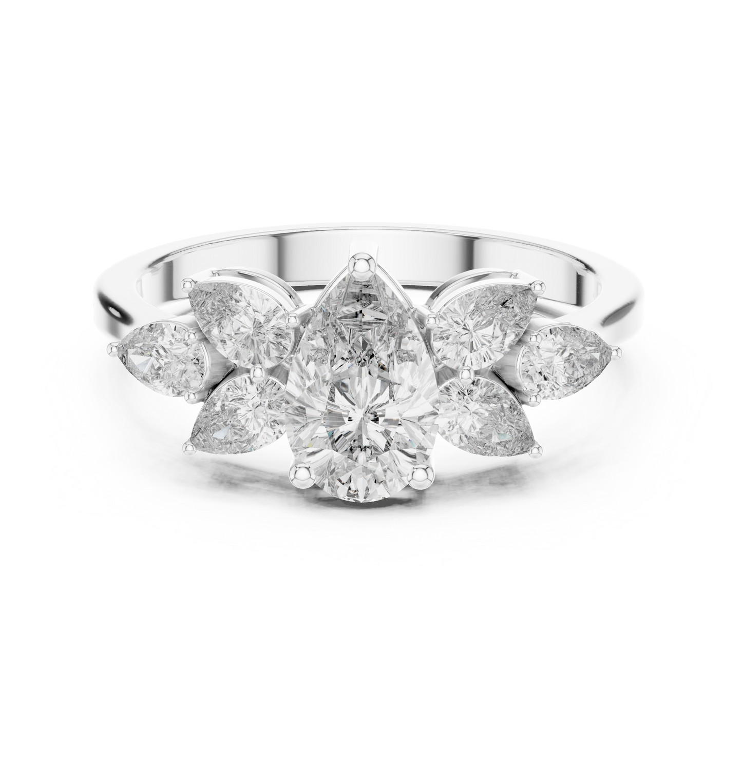 1.31ctw Pear Shaped Diamond Cluster Solitaire Statement Ring | White Gold