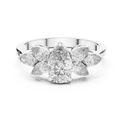 1.31ctw Pear Shaped Diamond Cluster Solitaire Statement Ring | White Gold