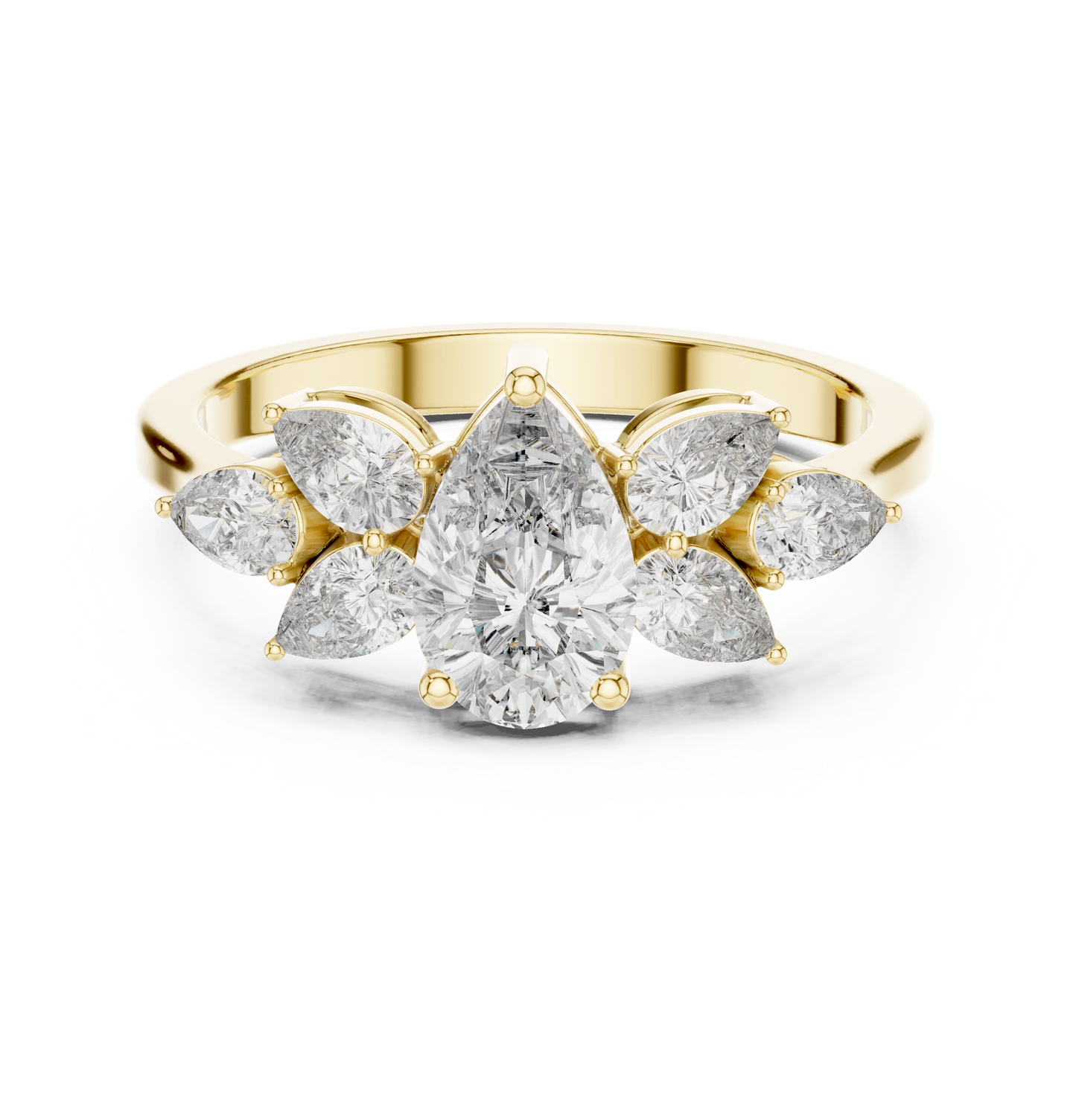 1.31ctw Pear Shaped Diamond Cluster Solitaire Statement Ring | White Gold