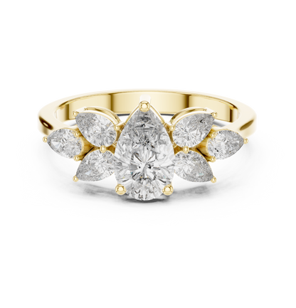 1.31ctw Pear Shaped Diamond Cluster Solitaire Statement Ring | White Gold