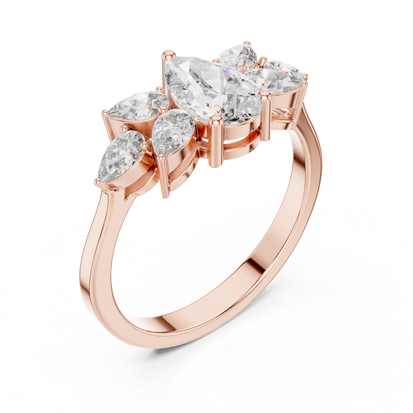 1.31ctw Pear Shaped Diamond Cluster Solitaire Statement Ring | White Gold